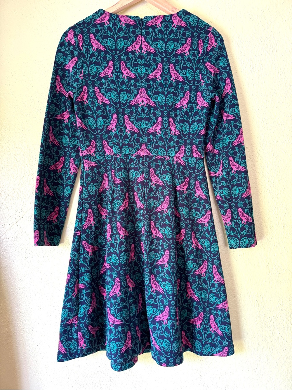 Boden Annie Jacquard Dress in Navy/Green/Pink Bird Motif - Picture 5 of 9
